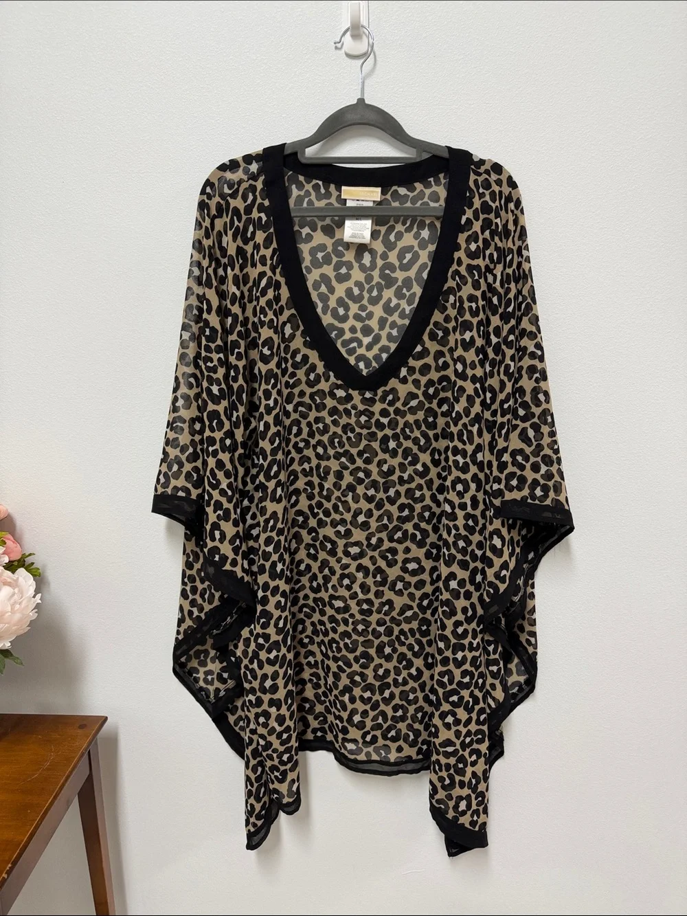 Michael Kors Leopard Print Sheer V-Neck Swim Cover-Up in Brown and Black